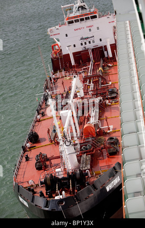 Bunkering operation on P&O Liner Ventura, ocean liner at Southampton docks England Stock Photo