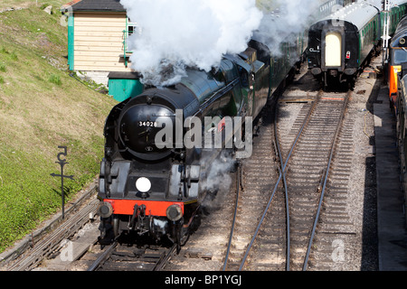 'Eddystone' steam locomotive working on the Swanage Railway.England. Swanage railway station Stock Photo