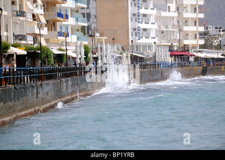 Waves splashing at Ierapetra Bay Stock Photo