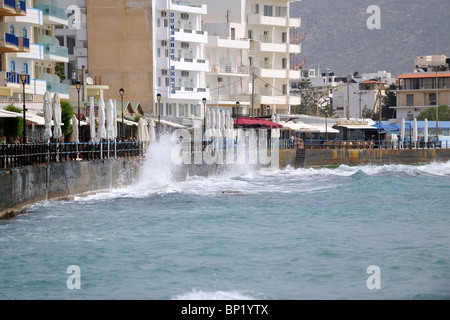 Waves splashing at Ierapetra Bay Stock Photo