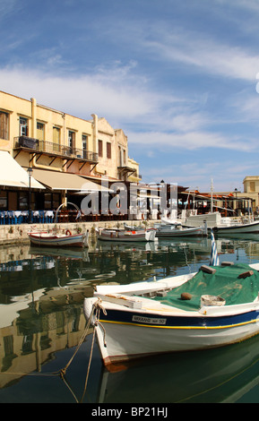 Old venetian port, fishing boat, Rethymno, Crete, Greece Stock Photo