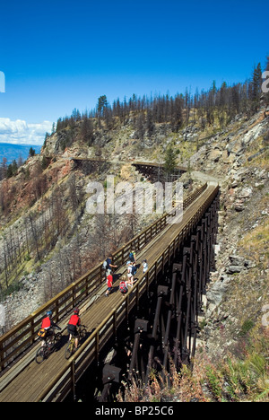 Myra Canyon, on the Trans Canada Trail, a landmark on the Kettle Valley Rail Trail in British Columbia, Canada Stock Photo