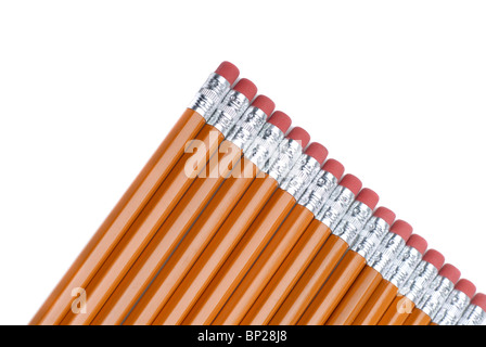 Pencils Laid Side By Side In A Geometric Design, Isolated On A White Background Stock Photo
