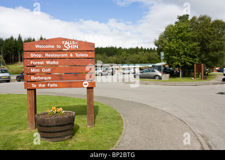 Falls of Shin visitor centre by the river shin near Lairg in the Scottish Highlands. Stock Photo
