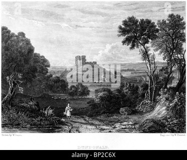 An engraving of Dundonald Castle, South Ayrshire, Scotland - scanned at high resolution from a book published in 1830. Stock Photo