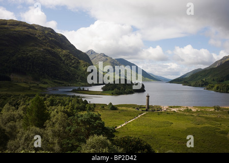 Tourists on Glenfinnan Monument built where Scottish Jacobite Bonnie Prince Charlie first raised his rebel standard in 1745. Stock Photo