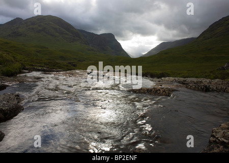 River Coe blurs as it makes its way down through Glencoe, Scotland. Stock Photo