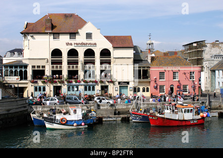 The Rendezvous and The Royal Oak bar at Weymouth Harbour Dorset Stock Photo