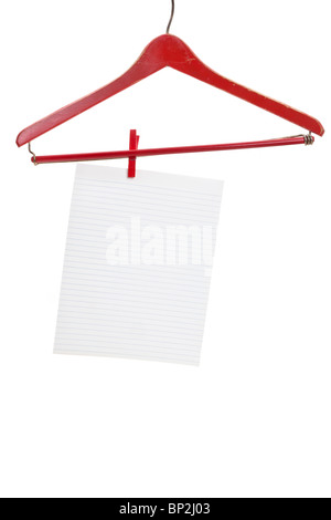 Red Wood Hanger and Notepaper Stock Photo