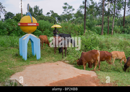 Equator sign on the side of the road in rural western Kenya. Stock Photo