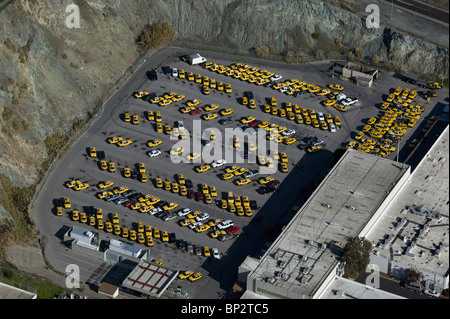 aerial view above yellow cab taxi storage base San Francisco California Stock Photo