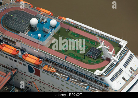 aerial view above Carnival Cruise Lines ship Fantasy Stock Photo