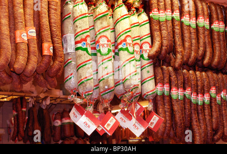 HUNGARIAN SALAMIS AND SAUSAGES Stock Photo