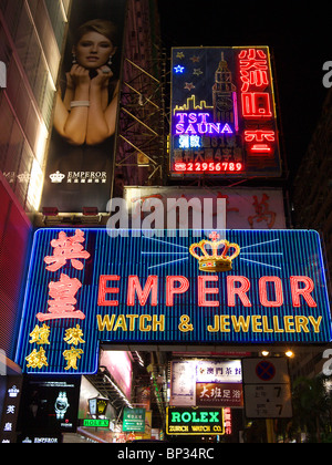 Bright neon advertisement signs in Nathan Road Hong Kong Stock Photo