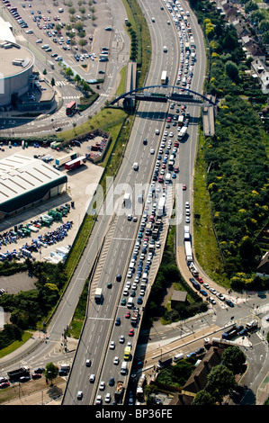 Aerial view of traffic jam on road Stock Photo