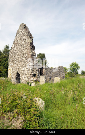 Maghera Old Church stands inside the cashel of Murbhuilg, home of Echu, father of St. Donairt. County Down, Northern Ireland Stock Photo