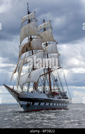 The two masted brig, tall sailing ship, of Stavros S Niarchos at sea under sail at Hartlepool 2010 Tall Ships Race, Teesside, North Yorkshire, UK Stock Photo