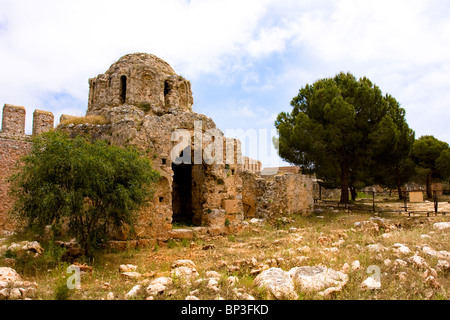 Stone ruins Byzantine era church inside the Alanya Castle, Alanya, Turkey. Stock Photo