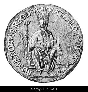 Black and White Illustration; The Great Seal of Empress Matilda, daughter of Henry I of England and wife of Geoffrey Plantagenet Stock Photo
