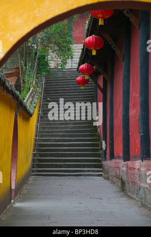 CHINA, Chongqing Province, Fengdu. Fengdu Ghost City / Mingshan- Temple Detail. Stock Photo