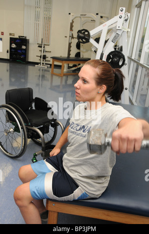 Jennifer Poist works out at the campus Disability Resource Center at the UA, where she plays wheelchair basketball. Stock Photo