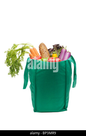 Eco-friendly reusable bag with fresh fruit and vegetables. Stock Photo
