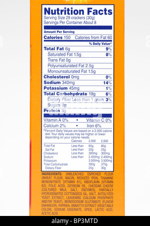 Nutrition facts label from a box of crackers. Stock Photo