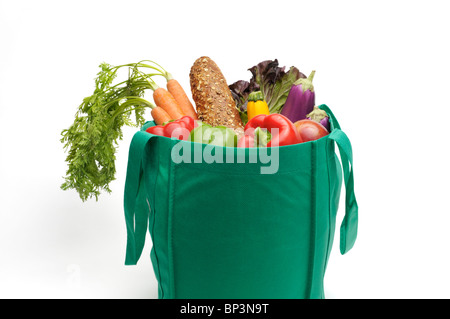 Eco-friendly reusable bag with fresh fruit and vegetables. Stock Photo