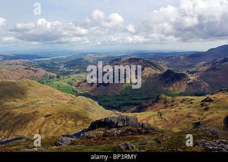 View from between Harrison Stickle and Pavey Ark in the Lake District National Park, Cumbria. Stock Photo