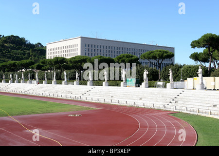 Panoramic of Stadio dei Marmi,  Foro Italico Rome Italy. Sport Olympic games fascist era building. Stock Photo