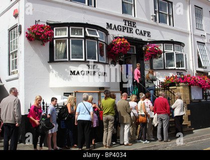 Queuing at The Magpie Cafe in Whitby. Stock Photo