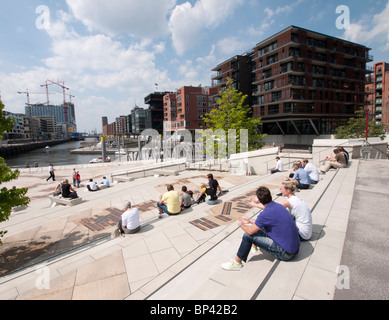 Modern apartment buildings constructed at Magellan Terrassen at Sandtorhafen in new Hafencity property development in Hamburg Ge Stock Photo