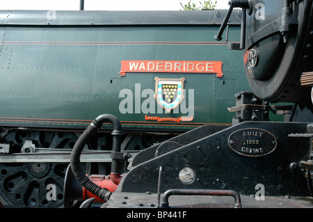 Ivett Class 2 Tank Loco No. 41312 in front of West Country Class 'Wadebridge' on the Mid Hants Railway, Hampshire, England, UK Stock Photo