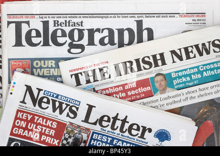 northern irish newspapers the belfast telegraph the irish news and the belfast news letter Stock Photo