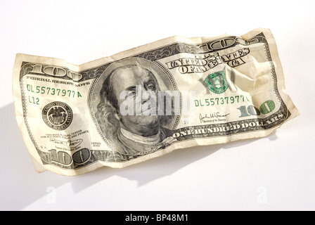 The hundred dollars banknote crumpled close up Stock Photo