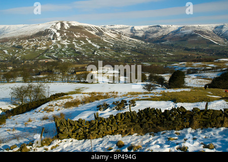 The Kinder Scout plateau in winter from Edale, Peak District National Park, Derbyshire, England, UK Stock Photo