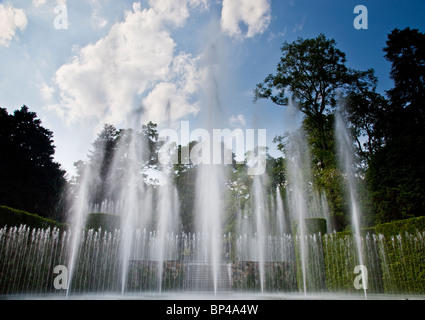 Longwood Garden's Open Air Theatre  has a fountain system housing 750 water nozzles. Stock Photo