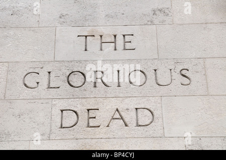 The Glorious Dead inscription on The Cenotaph War Memorial, Whitehall, London, England, UK Stock Photo
