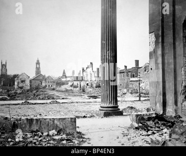 Ruins in Charleston, South Carolina as seen from Circular Church at the end of the USA Civil War in 1865 Stock Photo