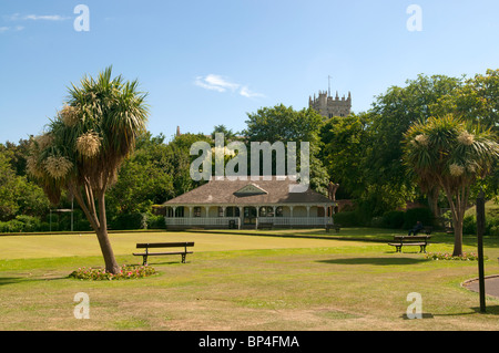 Cricket pitch and pavillion in Christchurch, Dorset Stock Photo