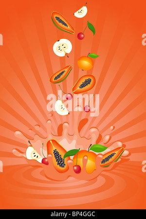 Background with tasty fruit in yoghurt Stock Photo