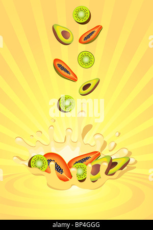 Background with tasty fruit in yoghurt Stock Photo