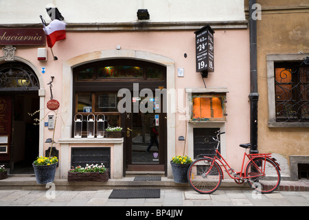 Restaurant on Nowomiejska Street which is one of the main streets of the Old Town, Warsaw Poland. Stock Photo