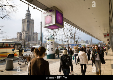 People walking on Marszalkowska street, Warsaw Poland. Stock Photo