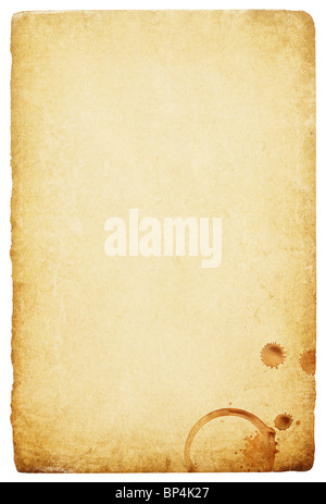 Vintage paper with coffee rings stain. Abstract isolated background with space for text. Stock Photo