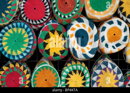 Colorful prayer caps for sale in the Dahar Quarter, Hurghada, Red Sea, Egypt Stock Photo