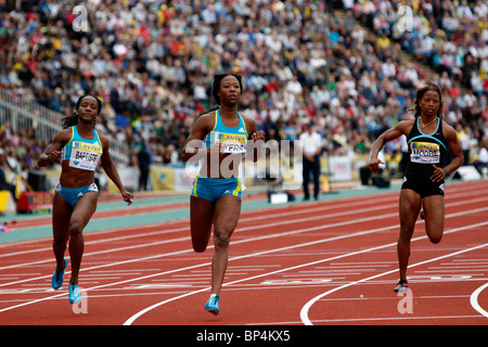 Marshevet MYERS winnings the Woman's 100m Heat at Aviva London Grand Prix, Crystal Palace. August 2010 Stock Photo