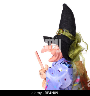 Witch with broom isolated on white background Stock Photo