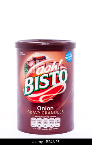 A cut out of a tub of Bisto onion gravy granules on a white background Stock Photo