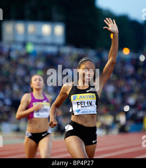 Allyson FELIX 200m women's race at Aviva London Grand Prix, Crystal Palace, London. Stock Photo